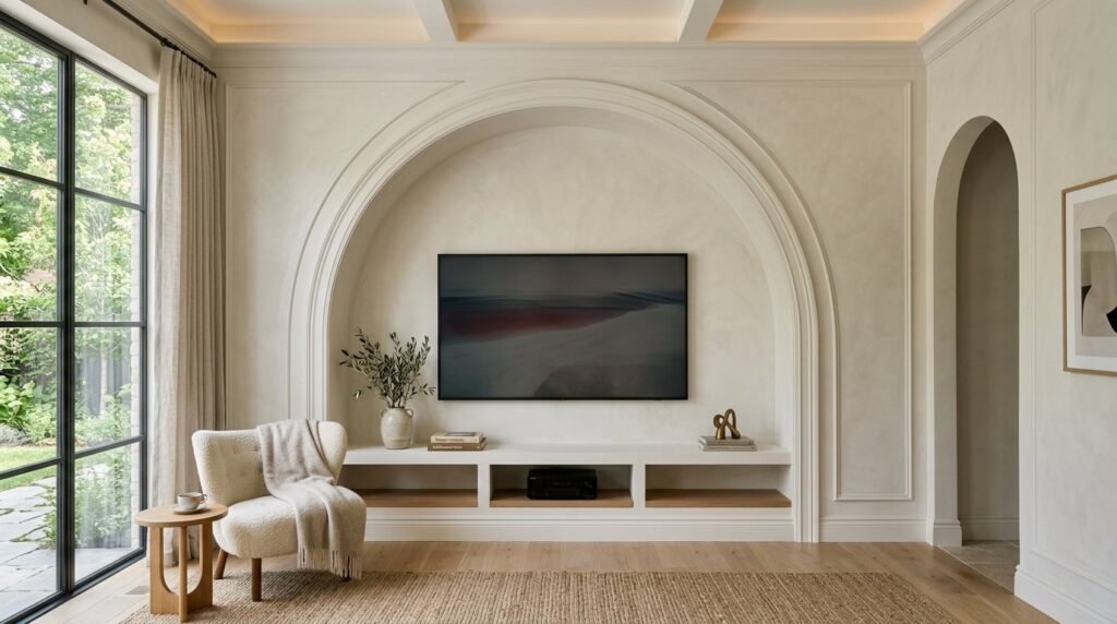 A sophisticated arched wall niche featuring clean lines and minimalist interior design.