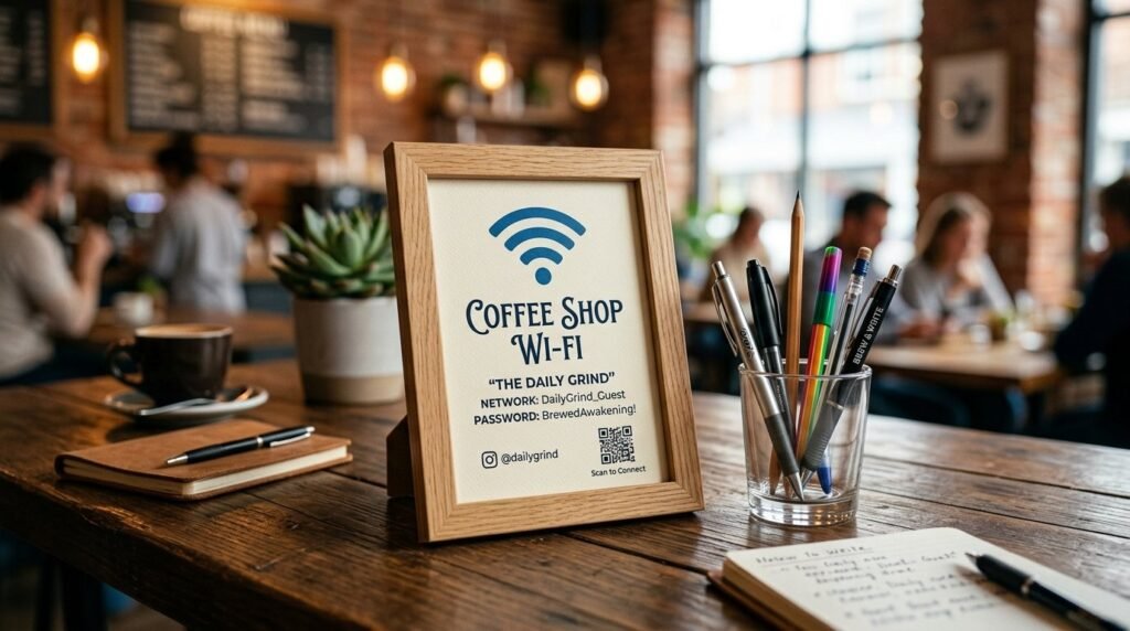 A minimalist blank white card placed on a clean wooden office desk surface