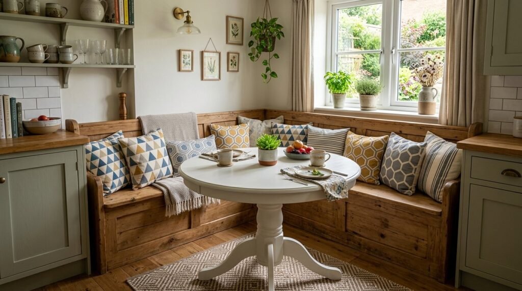 A warm and inviting kitchen corner featuring natural wooden cabinetry and minimalist design elements.