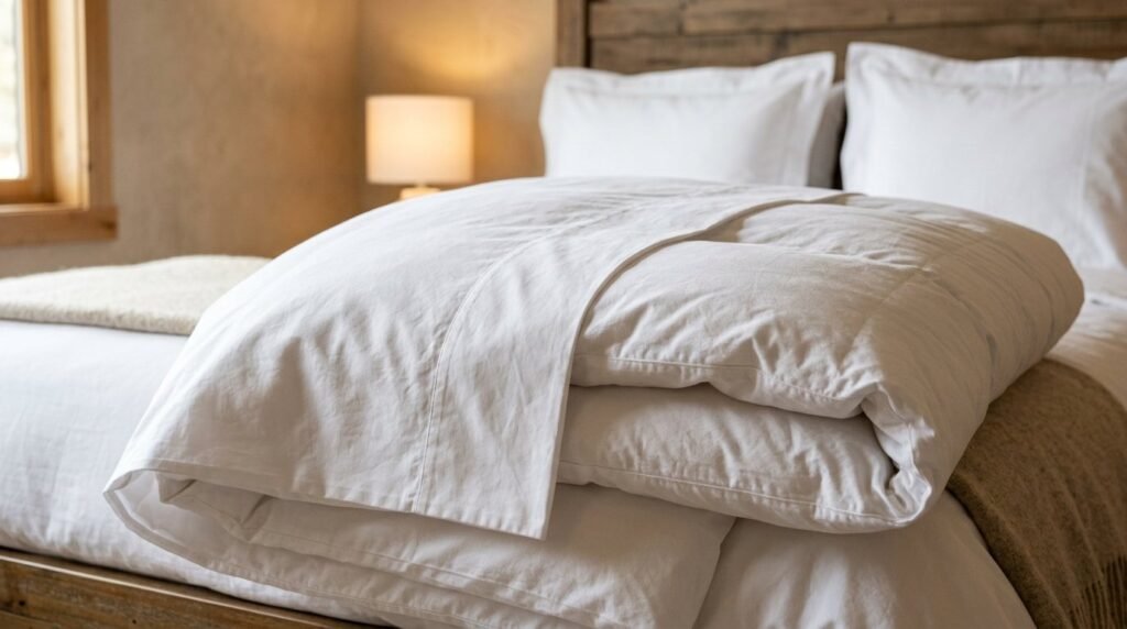 High quality white cotton sheets neatly arranged on a clean bed