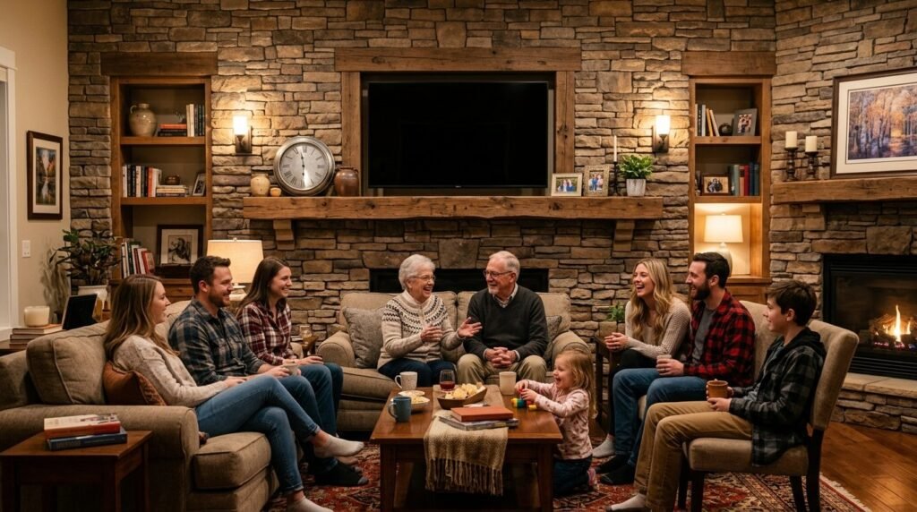 A multi-generational family gathering together for a joyful celebration in the spring of 2026.