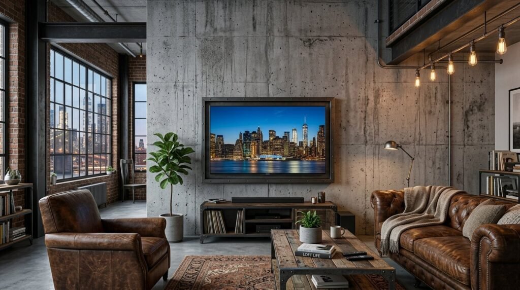 Close up of a weathered industrial concrete wall with gray textures and shadows