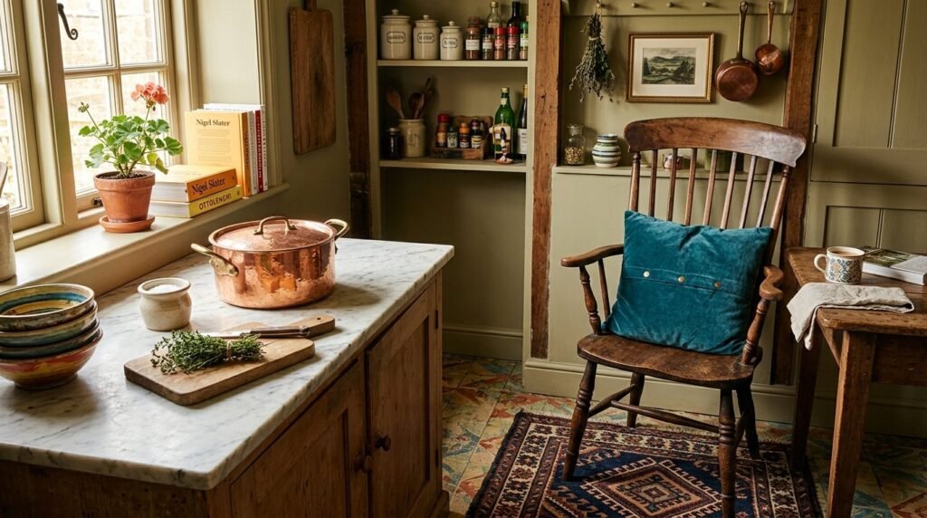 Detailed view of kitchen corner surfaces showing modern architectural textures and materials.