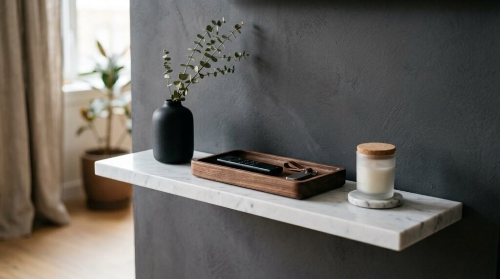Close up of a smooth white marble ledge texture with neutral lighting
