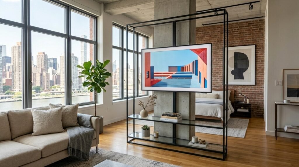 A sleek black metal frame displayed on a neutral background for modern interior styling.