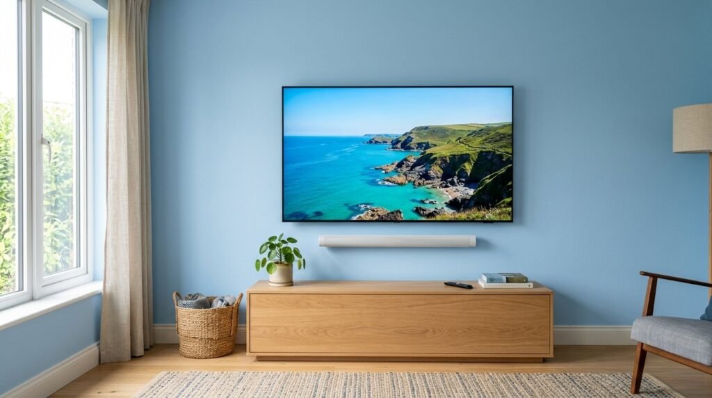 A smooth matte blue wall texture captured in natural lighting.