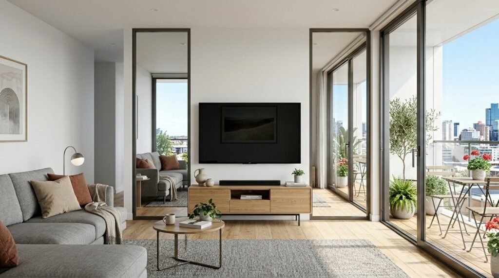 A bright and spacious modern apartment featuring contemporary decor and high-end finishes.