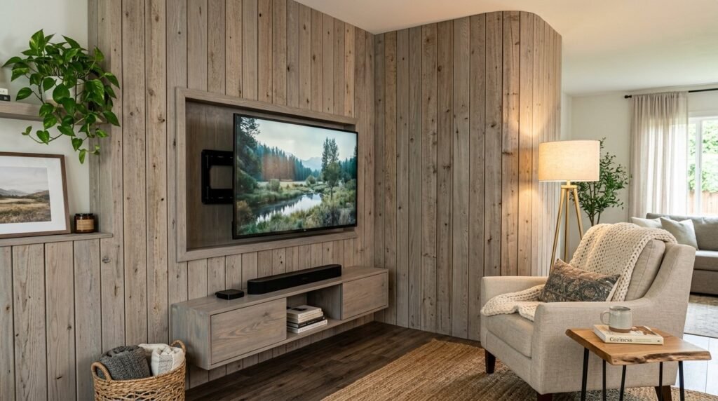 A sleek modern television setup in a contemporary living room environment.