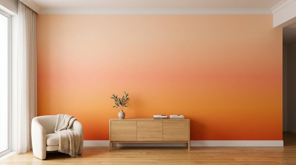 A close up view of a modern interior wall featuring a seamless ombre color transition effect.