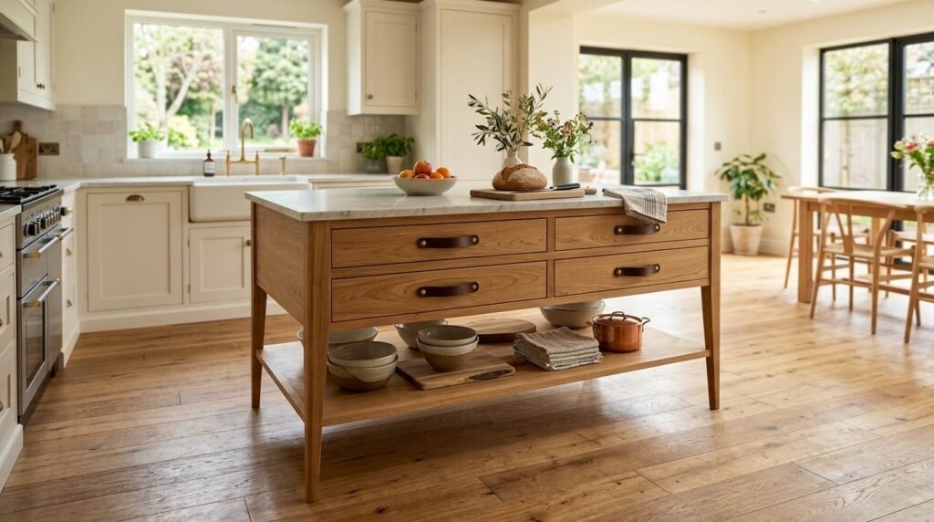 A beautifully designed modern kitchen island in a bright contemporary home.