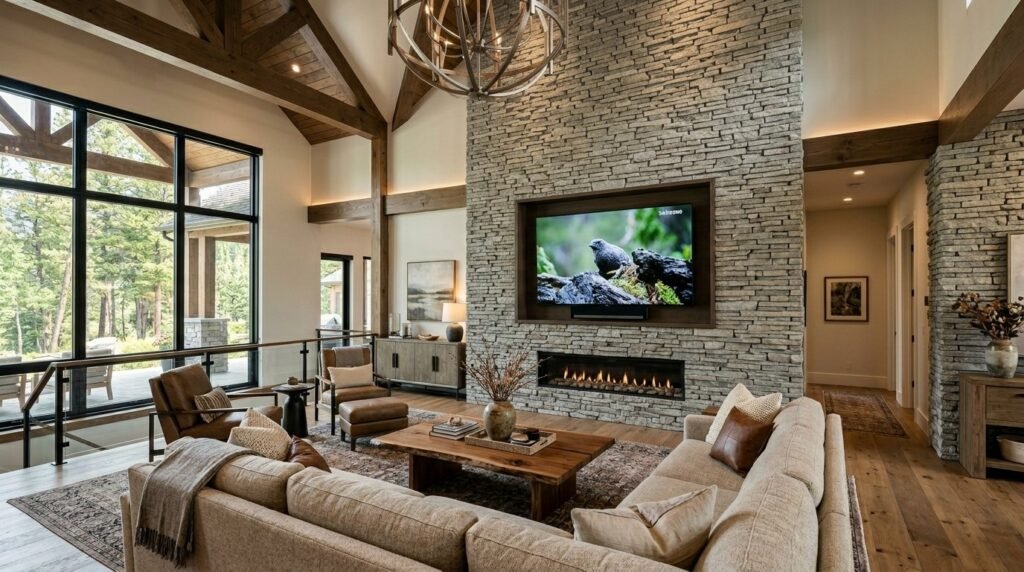 A stylish and modern living room featuring contemporary furniture and neutral decor.