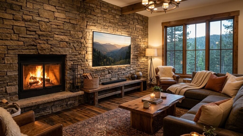 A stylish and modern living room interior featuring contemporary decor and bright natural lighting.