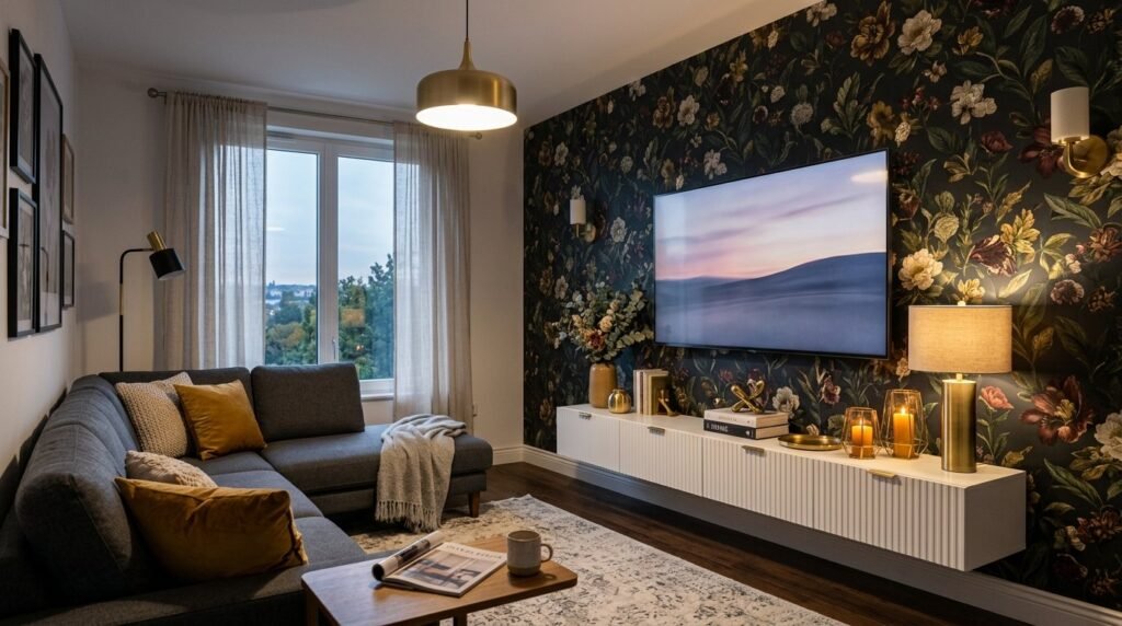 A beautifully staged modern living room with contemporary furniture and elegant decor.