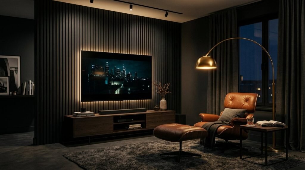 A beautifully staged modern living room with stylish furniture and contemporary decor.