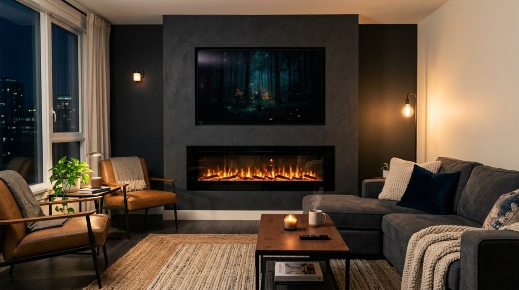 A beautifully staged modern living room with contemporary furniture and natural lighting.