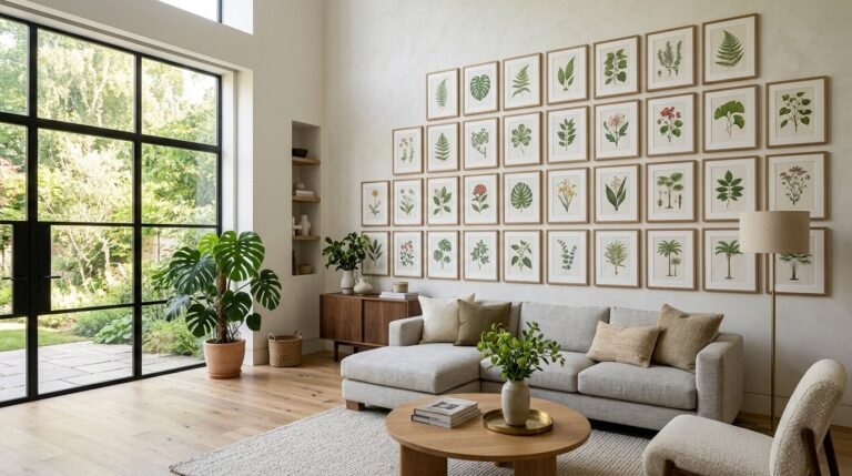 A stylishly decorated modern living room with contemporary furniture and warm lighting.