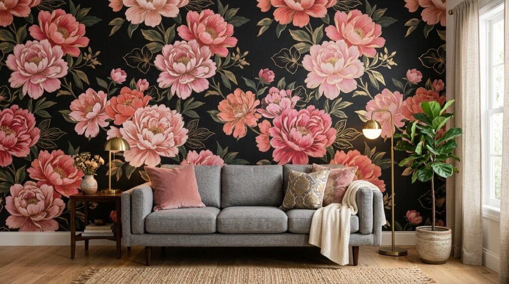 Modern living room wall featuring contemporary decor and minimalist aesthetic design.