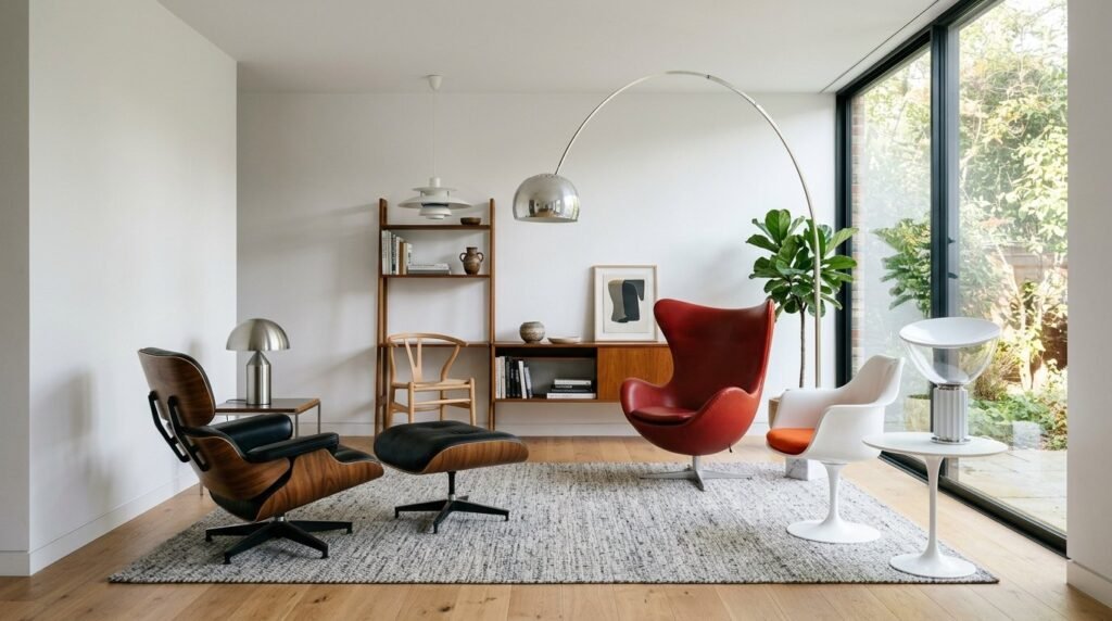 A bright and airy modern white designer room featuring clean lines and minimalist furniture.