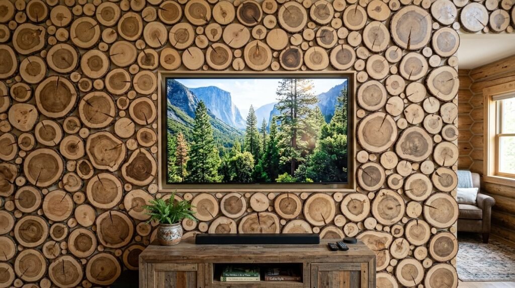 Close up view of a large stack of natural cut wood logs for heating or decoration.