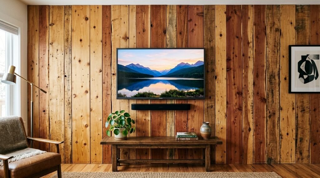 Close up view of a rustic wood wall with natural grain textures.