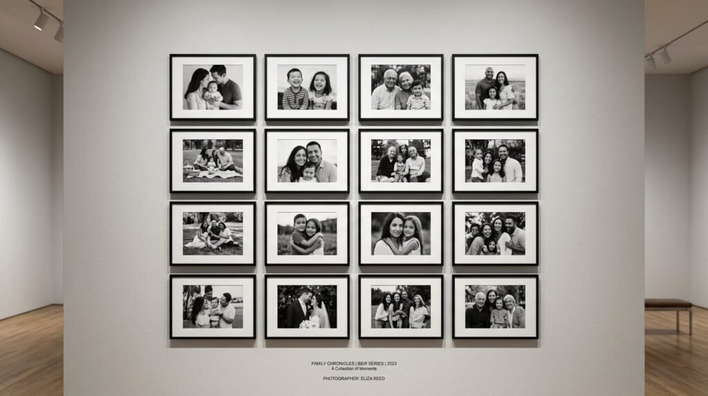 A large extended family of sixteen members posing together for a professional group portrait outdoors.