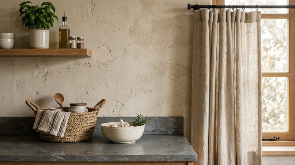 Close up view of modern kitchen wall textures with a sophisticated finish