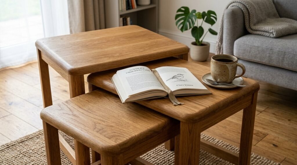 A set of three handcrafted nesting wooden bowls arranged elegantly on a clean surface.