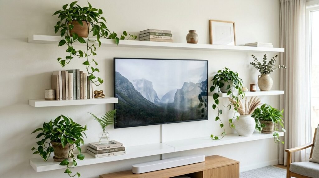 Three minimalist white abstract objects floating against a neutral background.