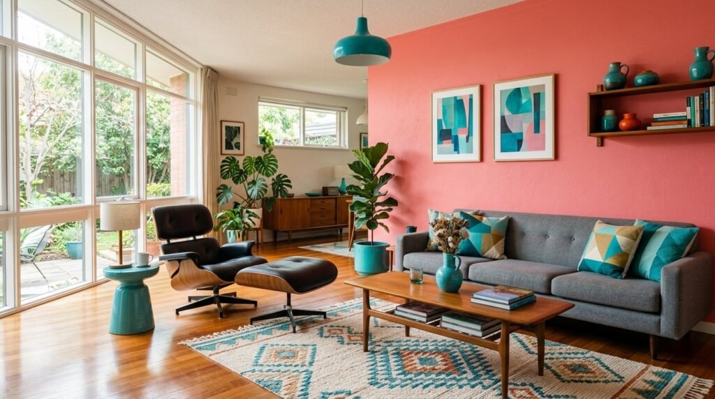 A beautiful coral pink interior design element serving as a vibrant accent piece in a modern room.