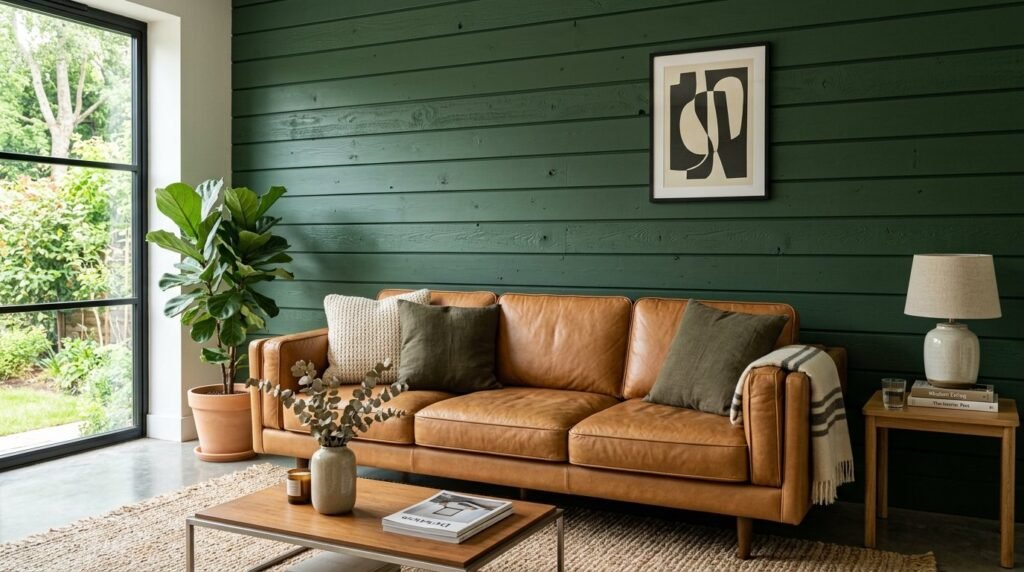 Lush forest green wood landscape with sunlight streaming through dense trees.