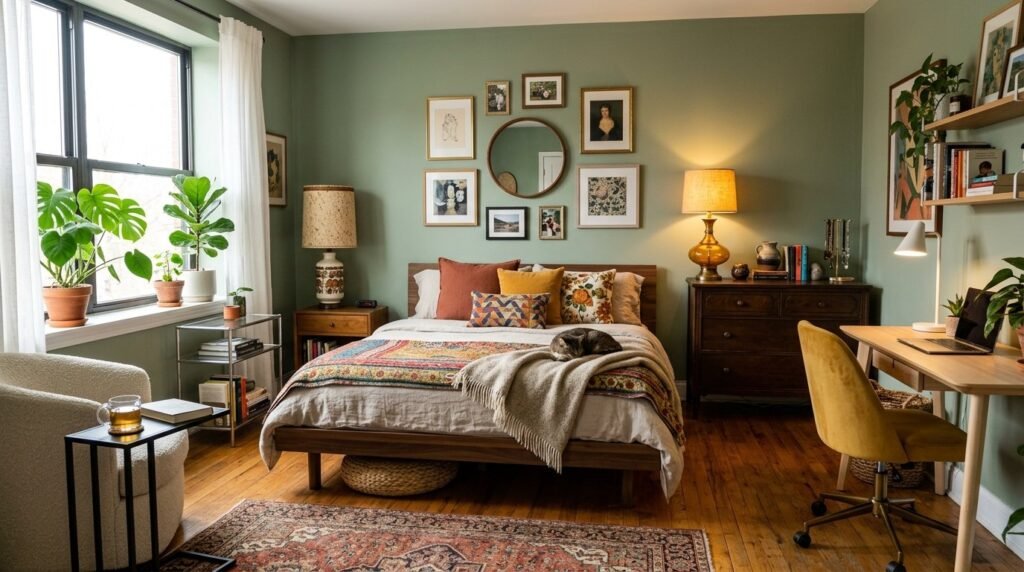 A beautifully arranged room featuring vintage furniture and classic antique decor elements.