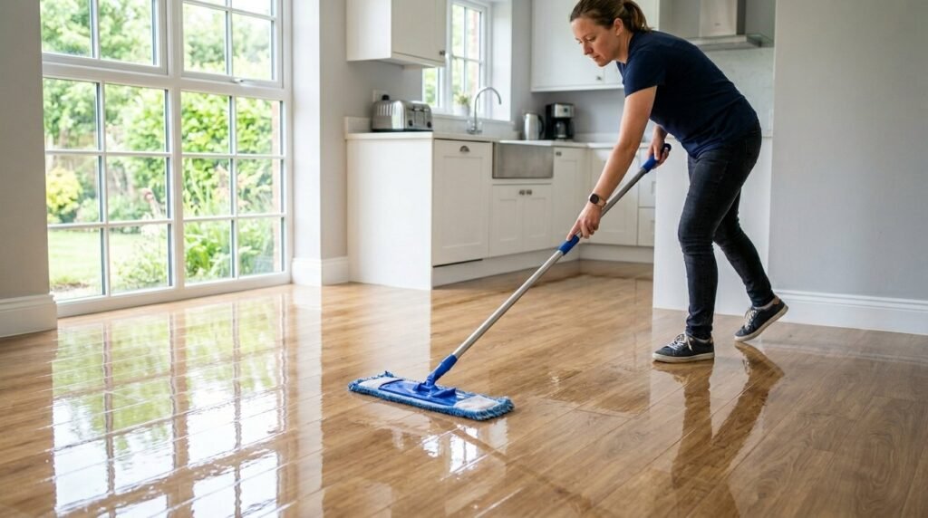 Close up of a craftsman carefully applying a smooth wood finish to a handcrafted furniture piece.