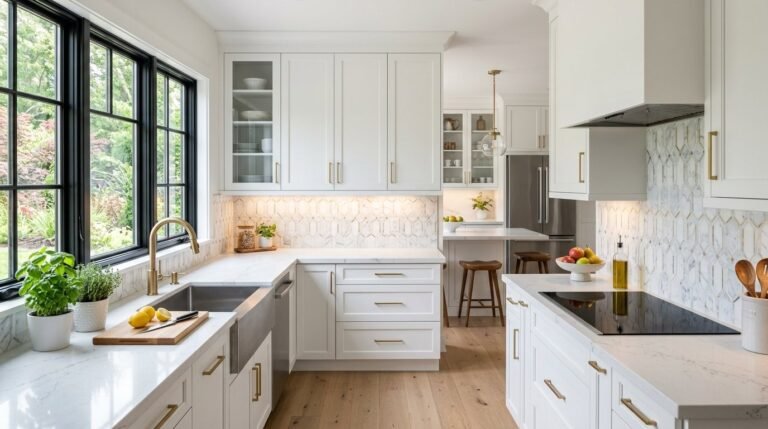 A bright modern kitchen with clean lines, high-end appliances, and ample natural light.