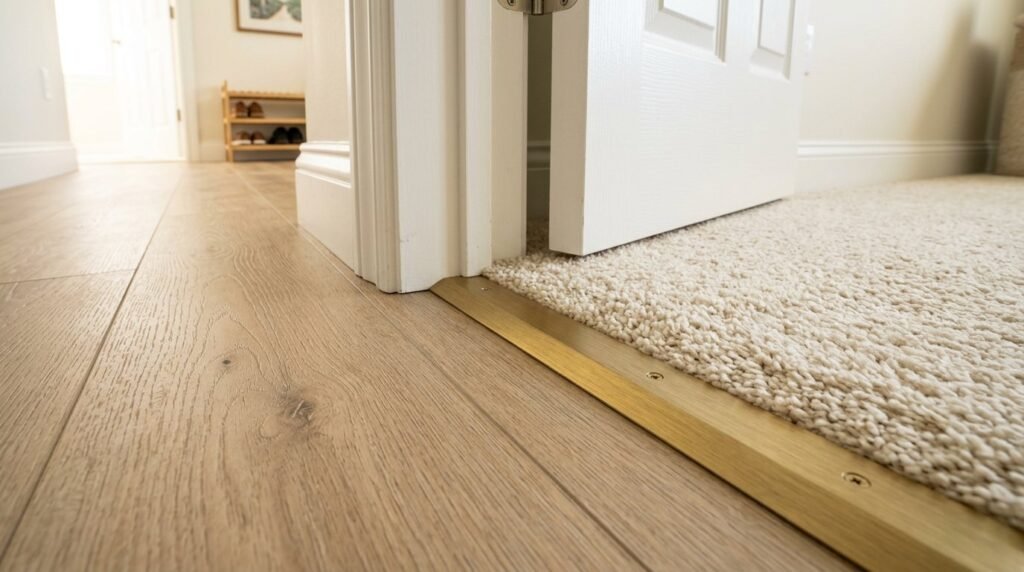 Close up shot showing the fine texture and metallic sheen of a brushed brass architectural strip.