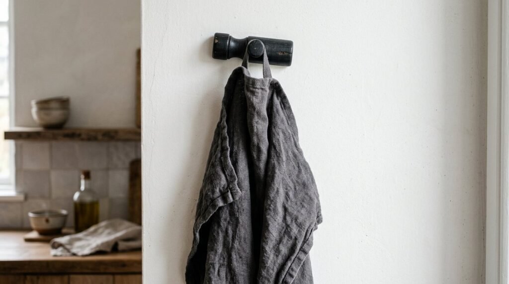 Close up view of high quality charcoal gray linen fabric texture with natural light.