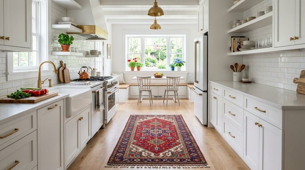 Close-up view of a vibrant colorful Persian rug featuring intricate traditional patterns and rich textures.