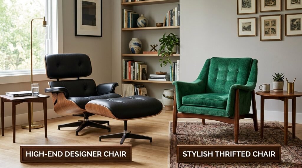 A stylish designer chair set in a contemporary home interior space.
