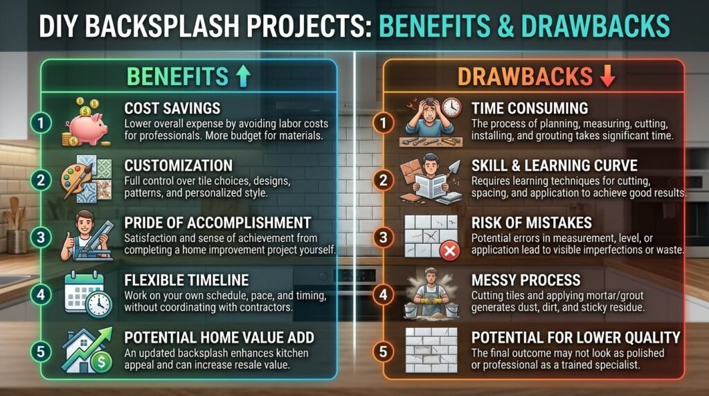 Close up shot of a person installing a modern kitchen backsplash as a DIY home improvement project.