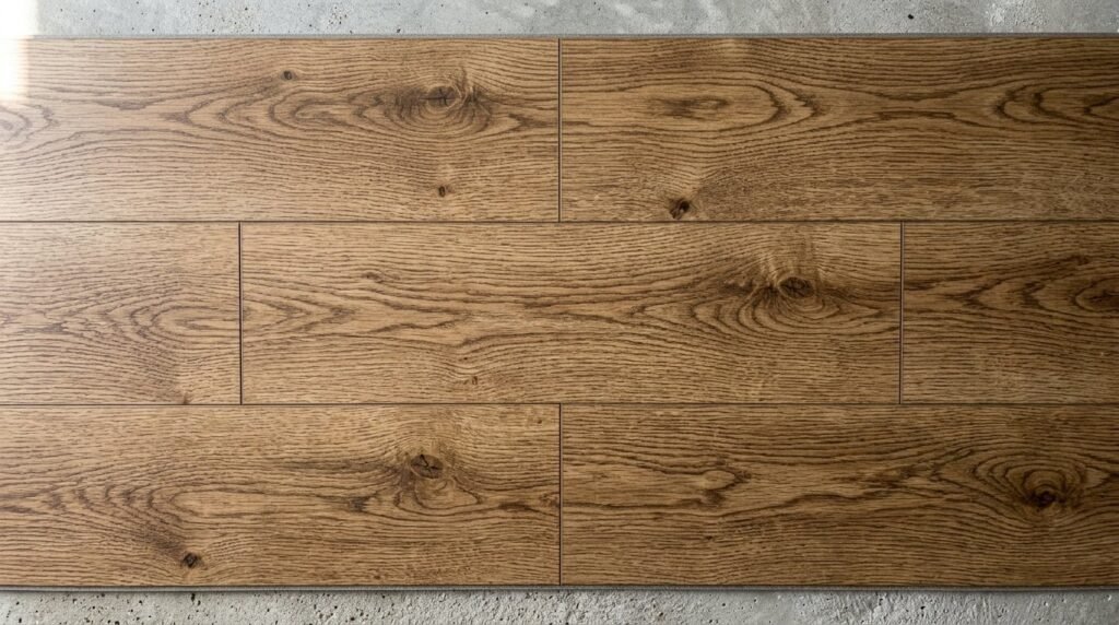 Close up view of durable wood grain luxury vinyl plank flooring