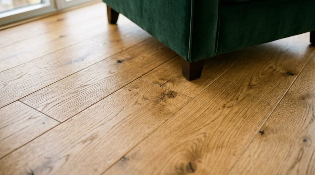 Beautifully finished natural oak floor planks laid out in an interior space