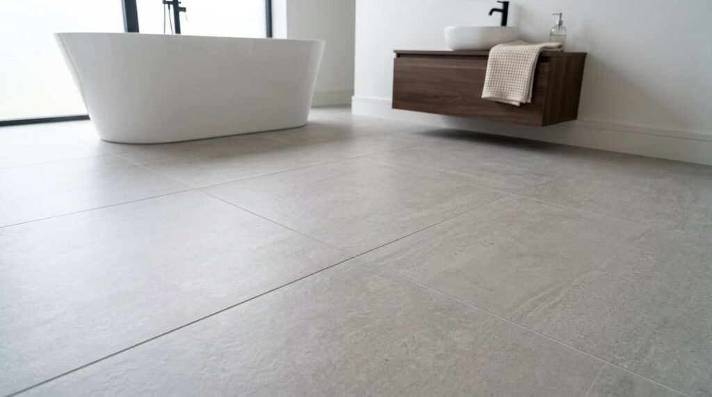 Close up view of high quality porcelain floor tiles with a smooth textured finish.
