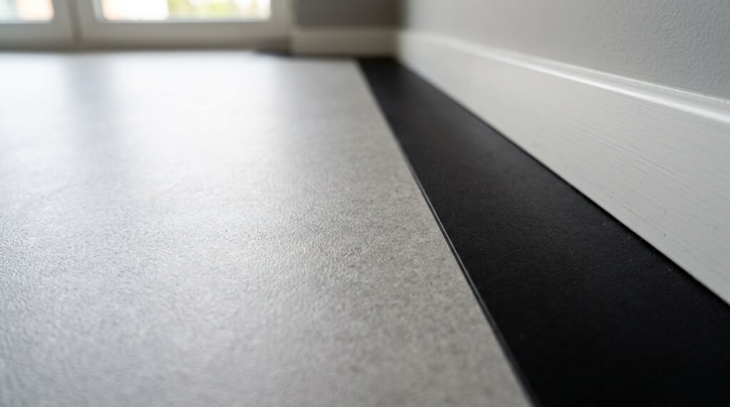 A close up view of an elegant black floor border design in a modern interior.