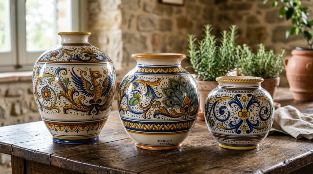 A collection of beautiful handcrafted ceramic vases displayed in a brightly lit minimalist studio setting.