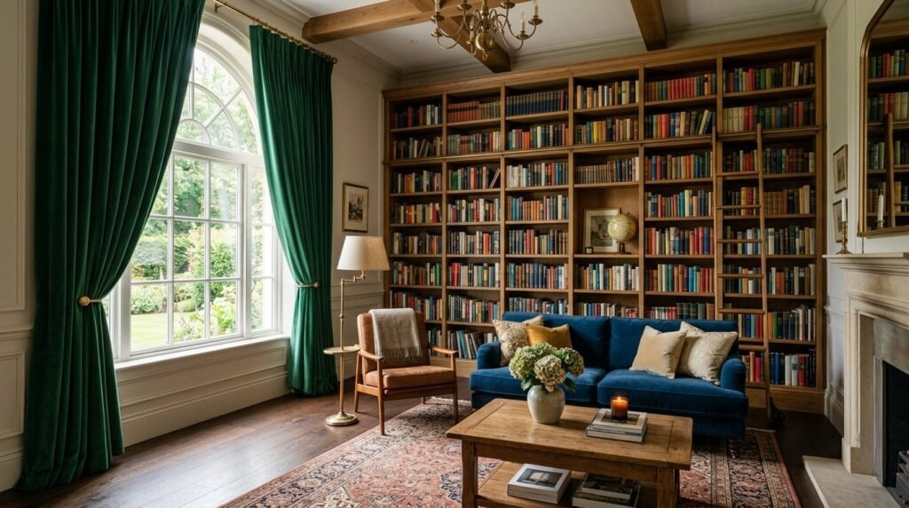 A beautifully styled elegant living room with luxury furniture and soft lighting.