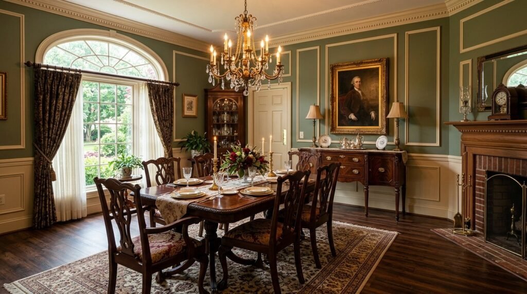 A beautifully staged modern dining room with contemporary furniture and warm ambient lighting.