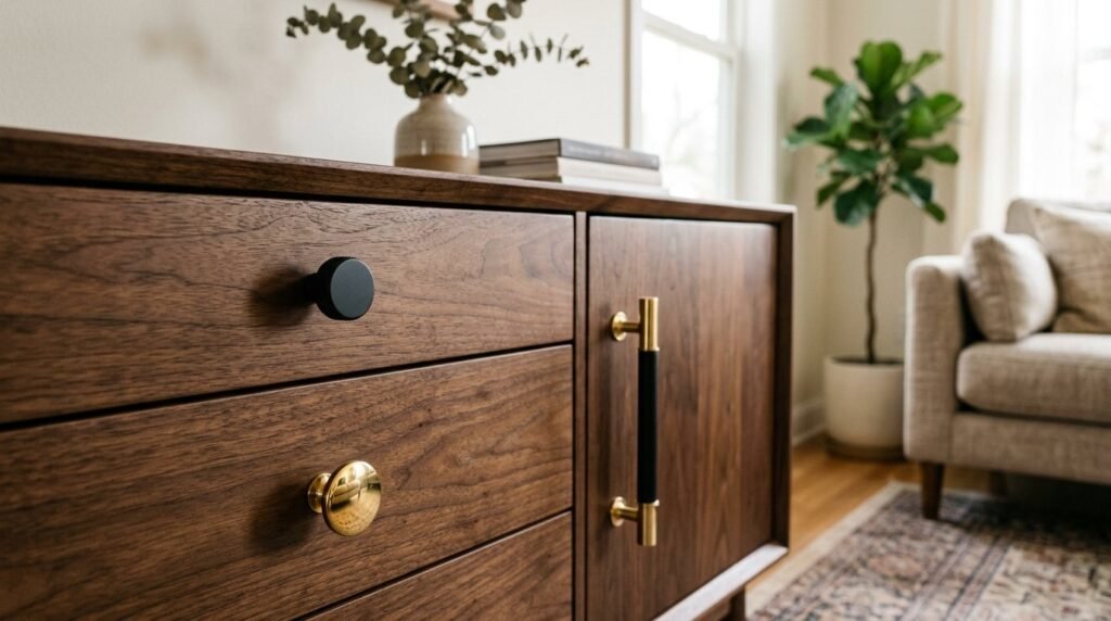 A stylish wooden dresser cabinet with drawers for home organization.