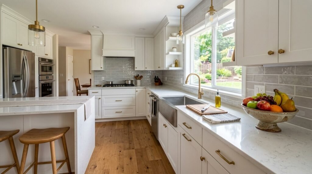 A bright and fully finished modern kitchen with clean cabinetry and contemporary finishes.