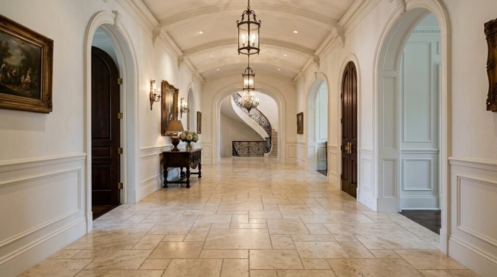 Ornate gold architecture and chandeliers inside the grand hallway of the Palace of Versailles.