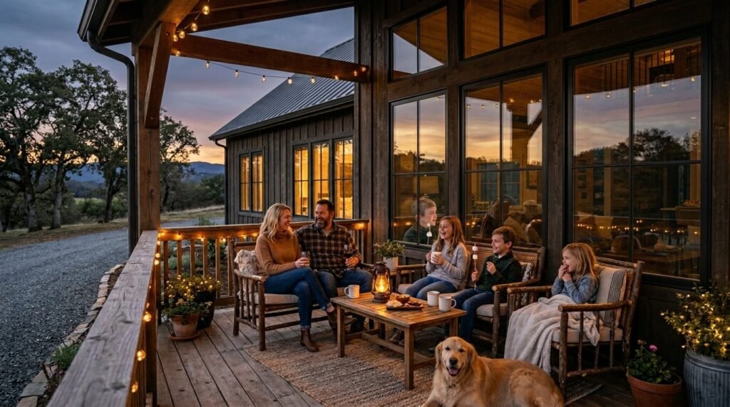 A happy family sitting together on a beautiful sunny day.