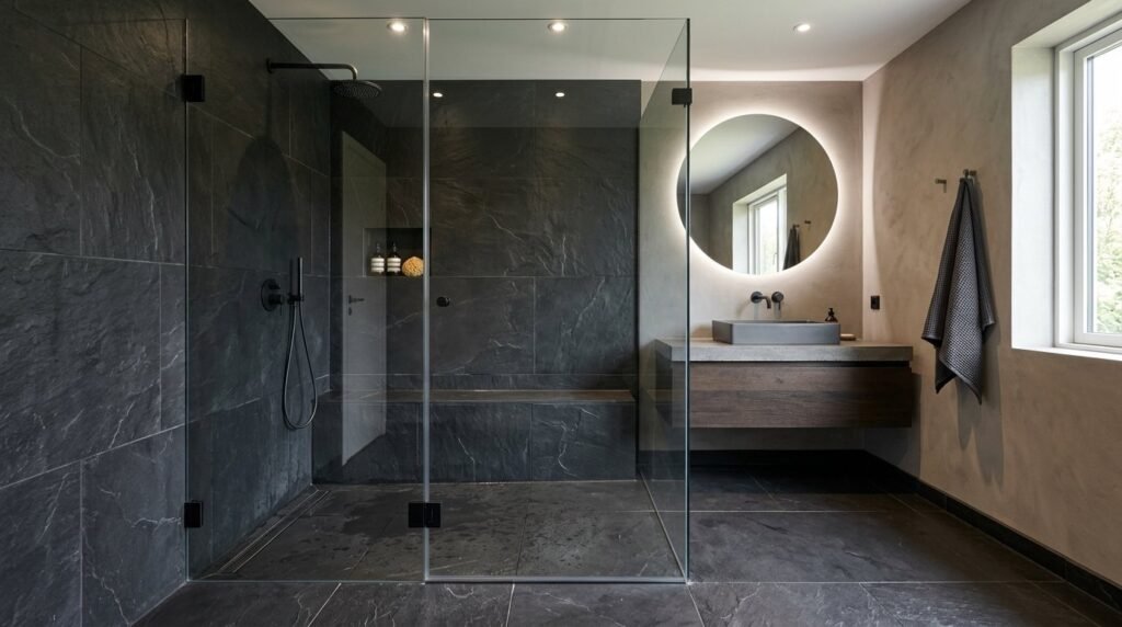 Close up shot of an elegant matte black slate surface with natural texture.